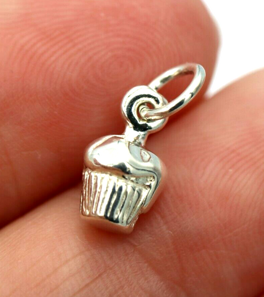 Genuine Sterling Silver Lightweight Small Cupcake Pendant / Charm