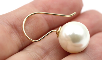 Kaedesigns New 9ct 9k Yellow, Rose or White Gold 14mm Shell Pearl Ball Drop Earrings