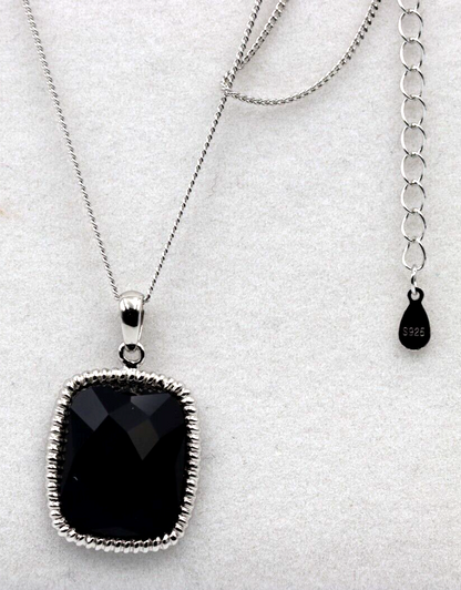 Genuine Sterling Silver 925 Cushion Cut Onyx Pendant