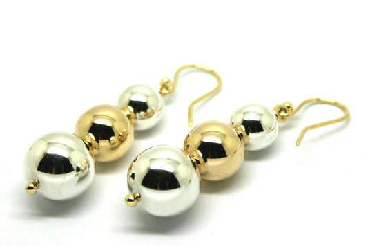 Genuine 9ct Yellow Gold & Sterling Silver 10mm, 12mm + 14mm Three Ball Earrings