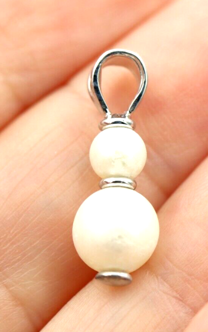 Genuine 9k 9ct Yellow, Rose or White Gold 6mm + 8mm White Pearl Pendant Or Charm