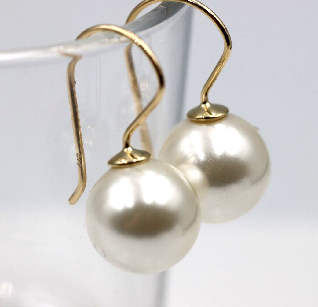 Kaedesigns New 9ct 9k Yellow, Rose or White Gold 12mm Shell Pearl Ball Drop Earrings