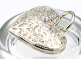 Genuine Sterling Silver Heavy Large Filigree Heart Pendant