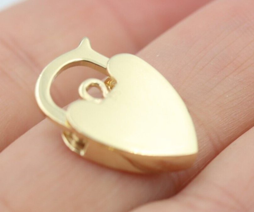 Genuine New 15mm 9ct Yellow, Rose or White Gold Plain Heart Pendant Padlock