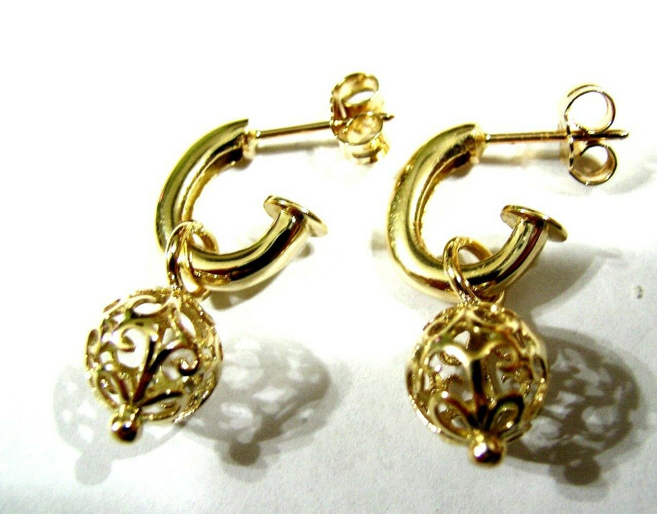 Kaedesigns, New Genuine 9ct Yellow, Rose or White Gold 10mm  Filigree Ball Hook Earrings