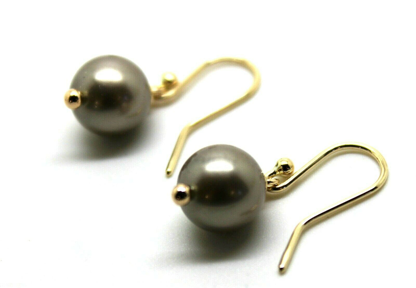 New 9ct Yellow Gold 10mm Platinum Pearl Ball Drop Earrings