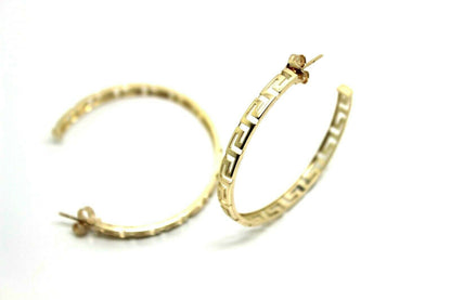 Kaedesigns, 9ct Yellow Or White Or Rose Gold Greek Key Large Hoops Stud Earring