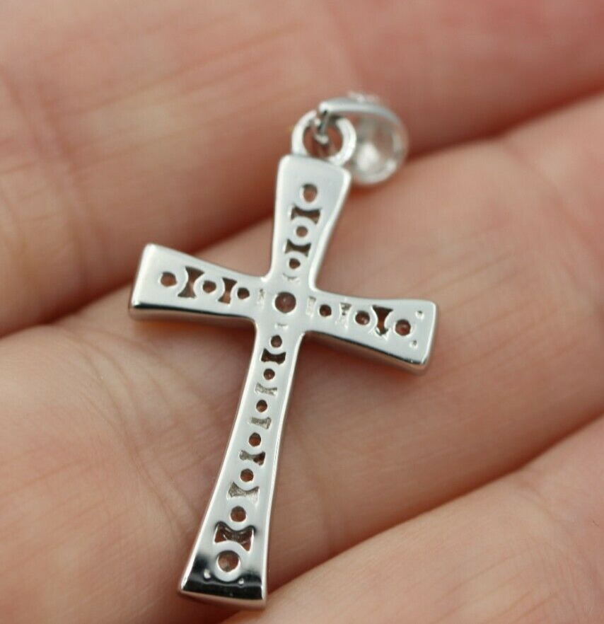 Cubic Zirconia 925 Sterling Silver Cross Pendant + Chain