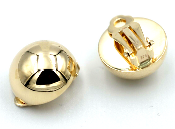 Kaedesigns New Genuine New 9ct Rose, Yellow Or White Gold Clip On 16mm Half Ball Earrings
