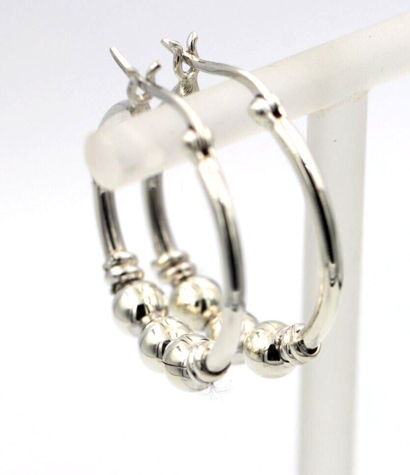 Kaedesigns, Genuine Sterling Silver 925 25mm Hoop 3 Balls Hoop Earrings