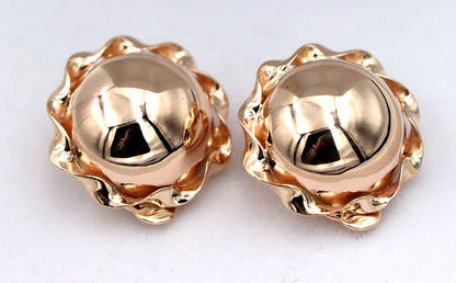 Genuine 9ct Yellow, Rose or White Gold Clip On Large 14mm Twisted Half Ball Round Earrings