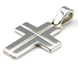 Genuine Solid Sterling Silver Heavy Large Ridged Plain Cross Pendant -  42mm Including Bale x Width 24mm