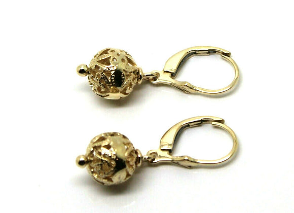 Genuine 9k 9ct Yellow, Rose or White Gold 10mm Filigree Ball Spinner Earrings With Continental Hooks