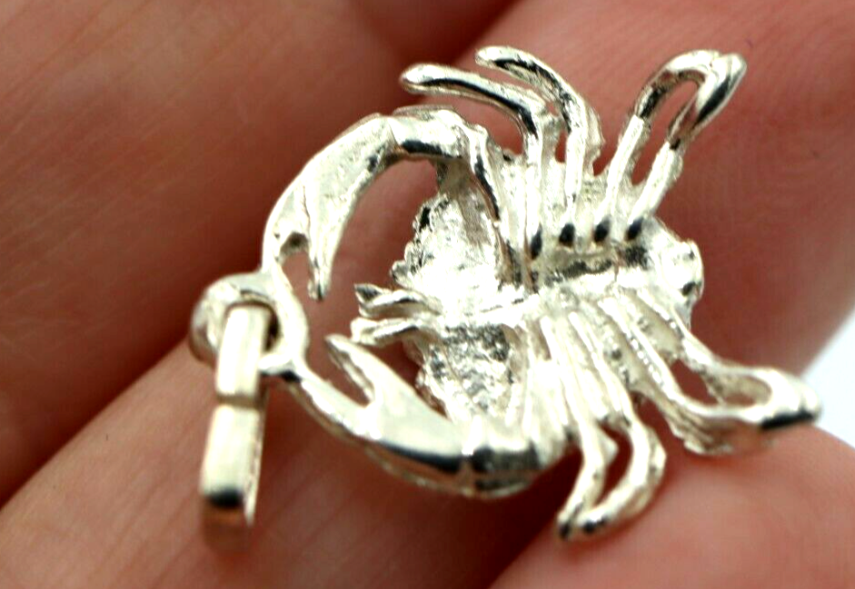 Genuine Sterling Silver 925 Solid Crab Cancer Zodiac Pendant / Charm