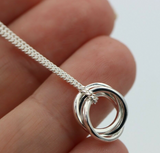 Genuine 925 Sterling Silver Curb Link Necklace & 3 Ring Pendant