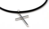 Neoprene Nielit  Stick Sterling Silver Cross Pendant + Rubber Chain Necklace
