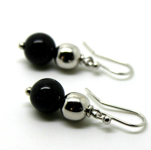10mm Round Onyx + 9ct White Gold 8mm White Gold Ball Earrings
