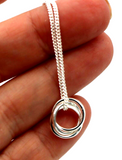 Genuine 925 Sterling Silver Curb Link Necklace & 3 Ring Pendant