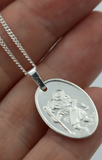 Sterling Silver Oval St Christopher Pendant Travel Saint & Necklace*Free post