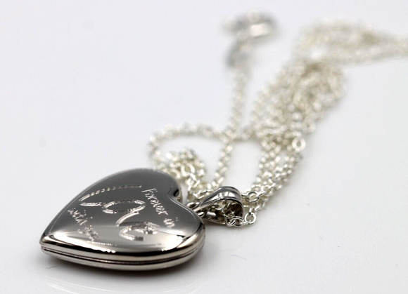 Sterling Silver Oval Love Engraved Pendant Locket + 2 photos + Chain