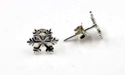 Genuine Sterling Silver 925 Small Christmas Snowflake Stud Earrings