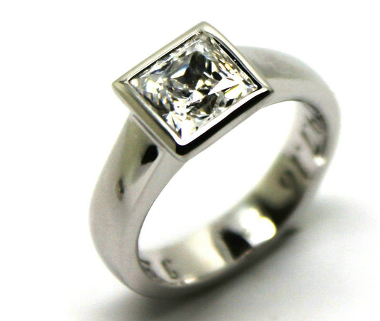 Genuine 9ct 375 Solid White Gold Heavy Solid Princess Cut Ring