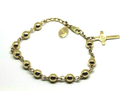 Genuine 9ct Yellow, Rose or White gold 6mm Ball Rosary Bead bracelet 21cm long