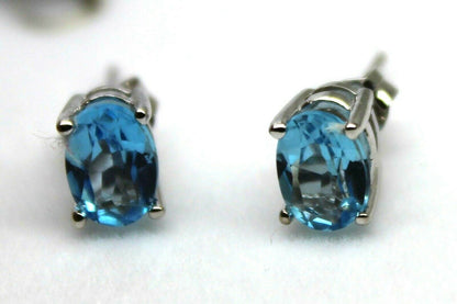 Genuine 9ct 9K White Gold Topaz Oval Stud Earrings