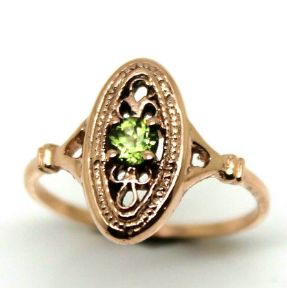 Size N 9ct Yellow, Rose or White Gold Delicate Green Peridot Filigree Ring