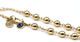 9ct Yellow Gold 6mm Ball Rosary Bead bracelet 21cm long + Cross + Evil Eye Charm