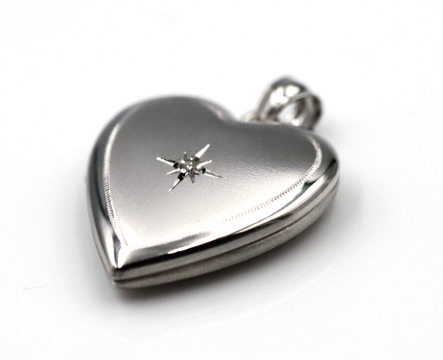 Sterling Silver Heart Diamond Heart Brushed/Polished Locket