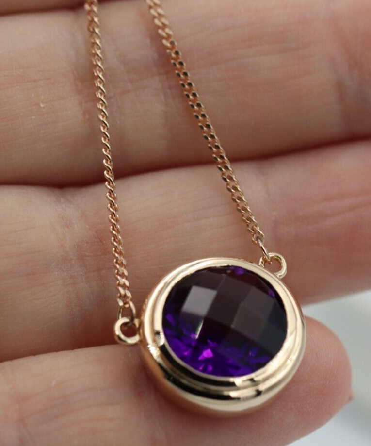 9ct 9k Rose Gold Kerb Curb Chain Necklace & Amethyst Pendant - Free post in oz