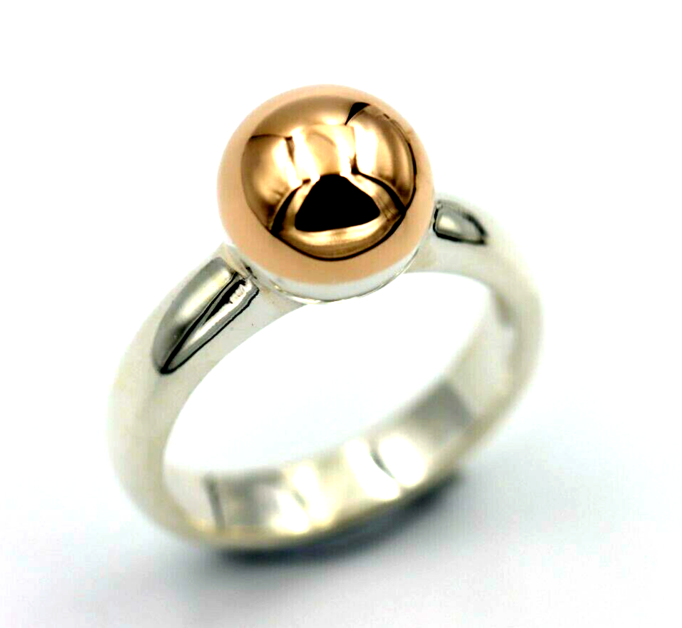 Size S Genuine Sterling Silver 925 & 9ct Rose Gold 375 Full Ball Ring