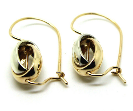 Genuine 9ct Yellow & White Gold Spinning Oval Belcher Earrings