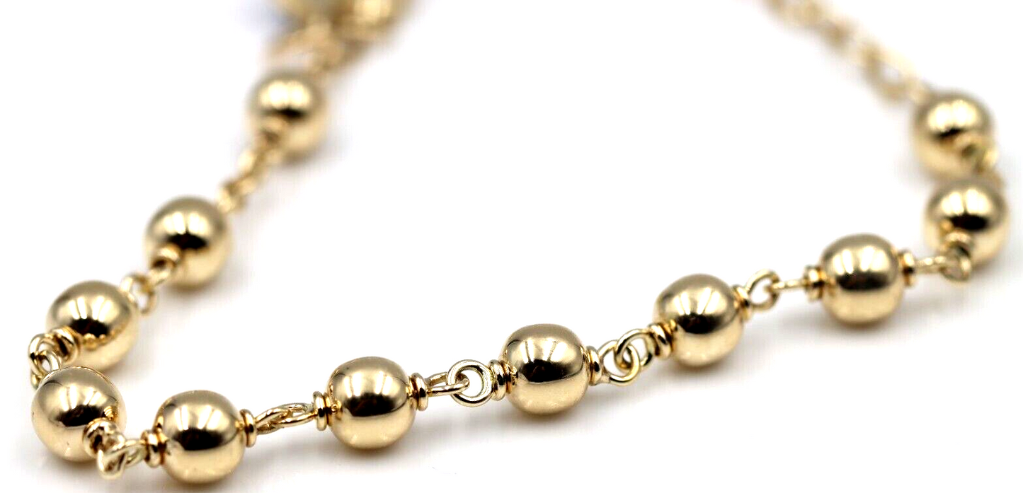 9ct Yellow, Rose or White Gold 6mm Ball Rosary Bead bracelet 21cm long + Cross + Evil Eye Charm