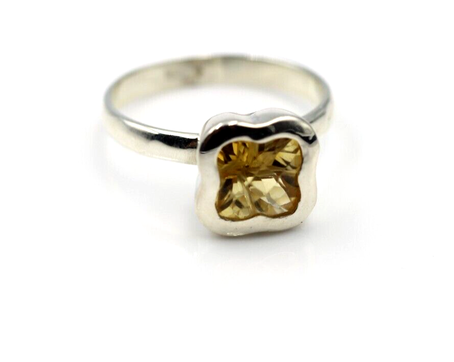 Size N Genuine Sterling Silver Yellow Citrine Clover Ring