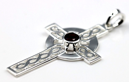 Kaedesigns Large Sterling Silver 925 Garnet Celtic Cross Pendant