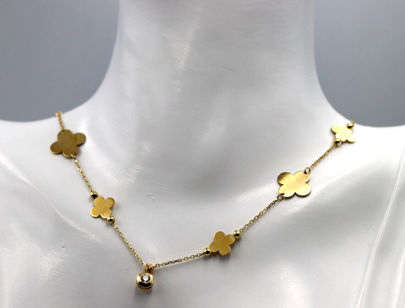 Genuine 14ct 585 Yellow Gold 4 Leaf Clover Necklace 46cm long