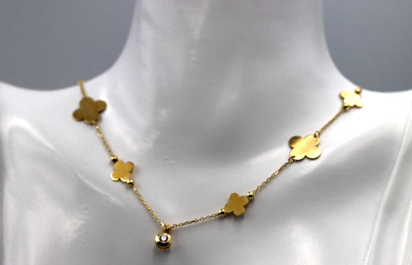 Genuine 14ct 585 Yellow Gold 4 Leaf Clover Necklace 46cm long- Free post