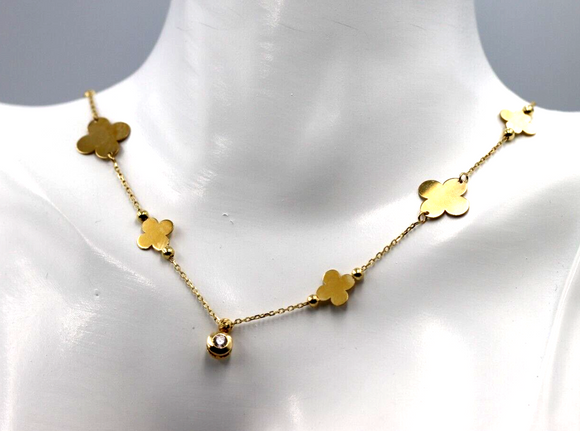 Genuine 14ct 585 Yellow Gold 4 Leaf Clover Necklace 46cm long- Free post