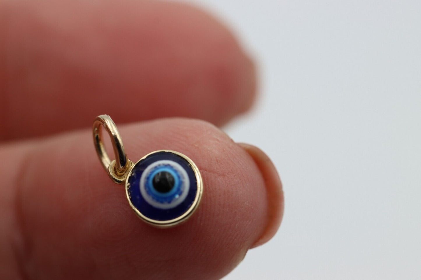 Genuine 9ct Yellow, Rose or White Gold Greek 7mm Mati Nazar Lucky Evil Eye Charm or Pendant