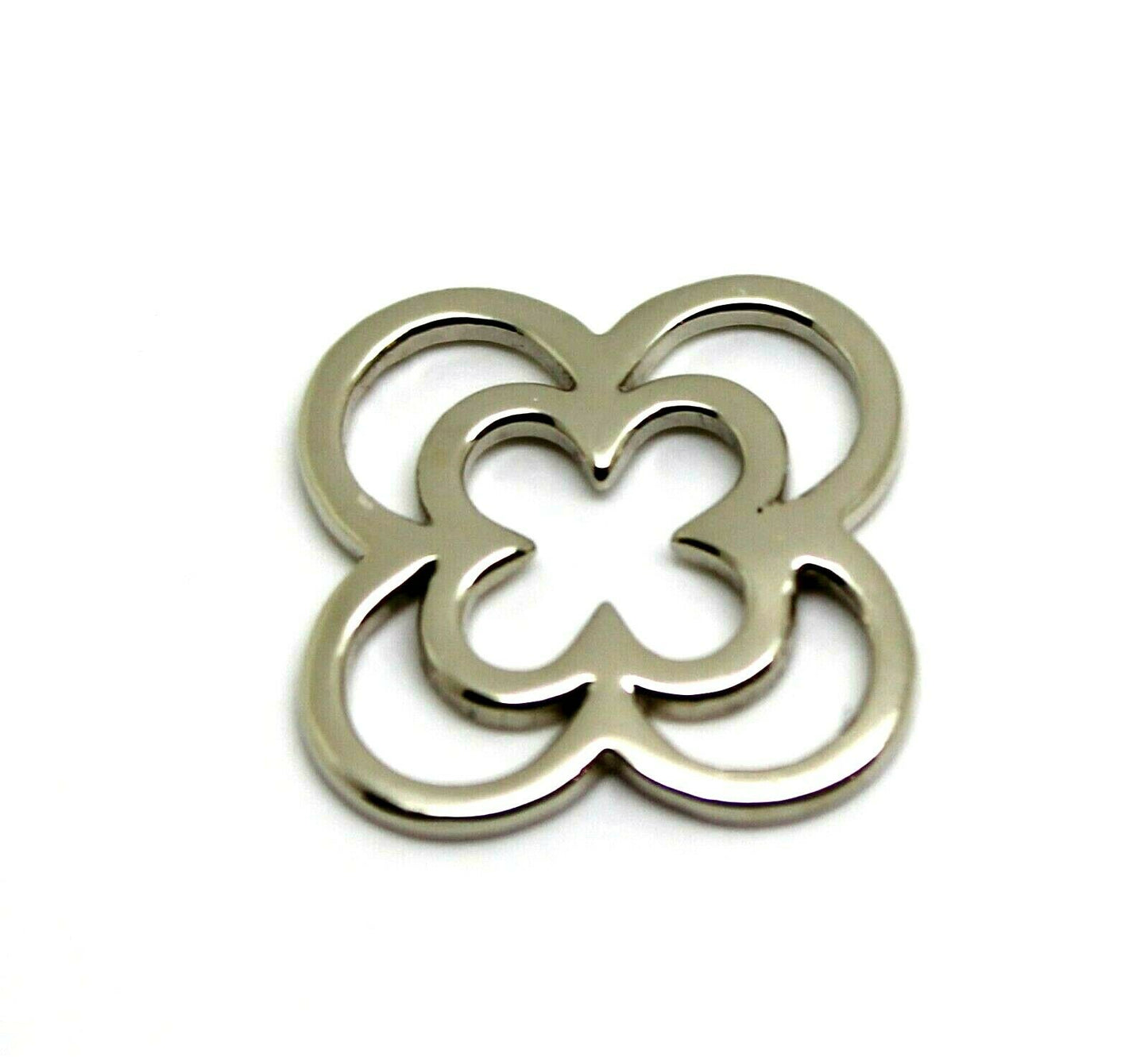 Genuine Solid 9ct White Gold Small And Large Four Leaf Clover Pendant