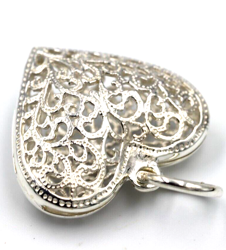 Genuine Sterling Silver Heavy Large Filigree Heart Pendant