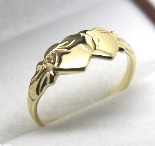 Size Q1/2 Solid 9ct Yellow, Rose or White Gold Double Heart Signet Ring