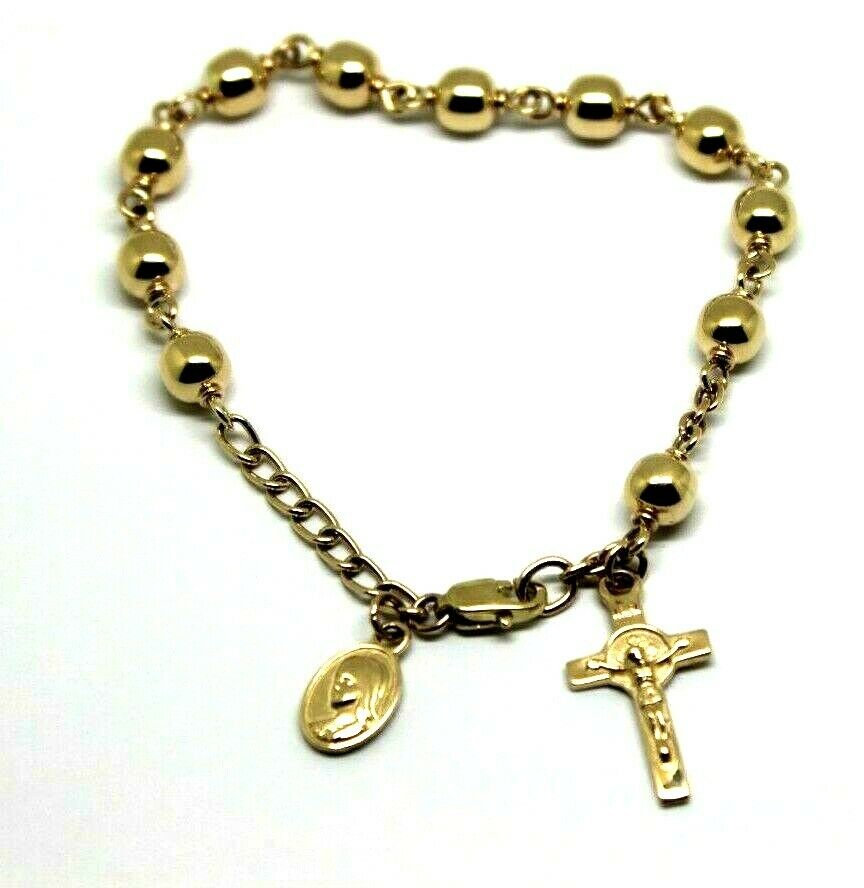 Genuine 9ct Yellow, Rose or White gold 6mm Ball Rosary Bead bracelet 21cm long