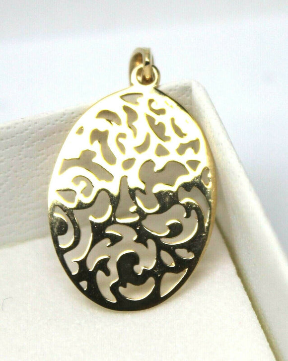 Solid 9ct 9k Yellow, Rose or White Gold Medium Size Oval Filigree Pendant