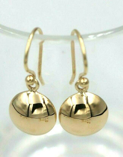 Genuine 9ct Yellow, Rose or White Gold Disc Button Earrings 12mm Round Hook Earrings