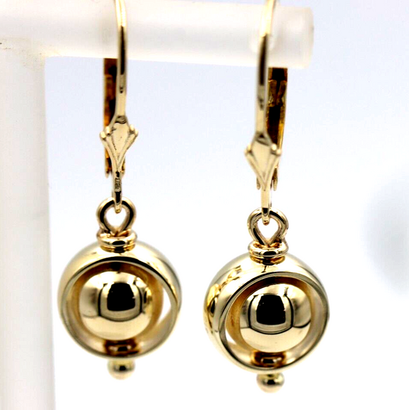Genuine 9ct 9k Yellow, Rose or White Gold Spinning Belcher Ball Continental Hooks Drop Earrings