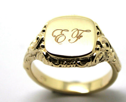 Genuine  New 9ct 9k Yellow, Rose or White Gold Square Engraved With Your Initials Signet Ring 335