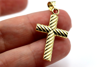 Genuine Hollow 14ct 14K Yellow Ridged Gold Cross Pendant *Free express post oz